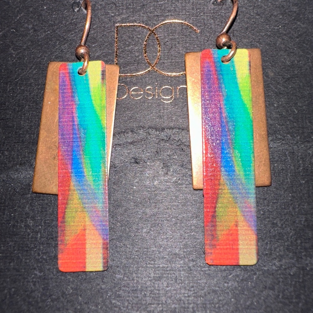 DC Designs Vibrant Multicolor Column Copper Back Abstract Art Earrings 5FE NWT